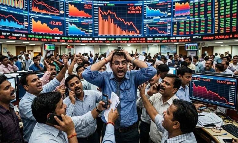 सेंसेक्स-2400-और-निफ्टी-700-अंक-लुढ़का,-युद्ध-की-आग-में-निवेशकों-के-15-लाख-करोड़-स्वाहा