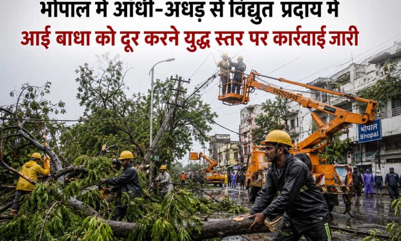 भोपाल-में-आँधी-अँधड़-से-विद्युत-प्रदाय-में-आई-बाधा-को-दूर-करने-युद्ध-स्तर-पर-कार्रवाई-जारी